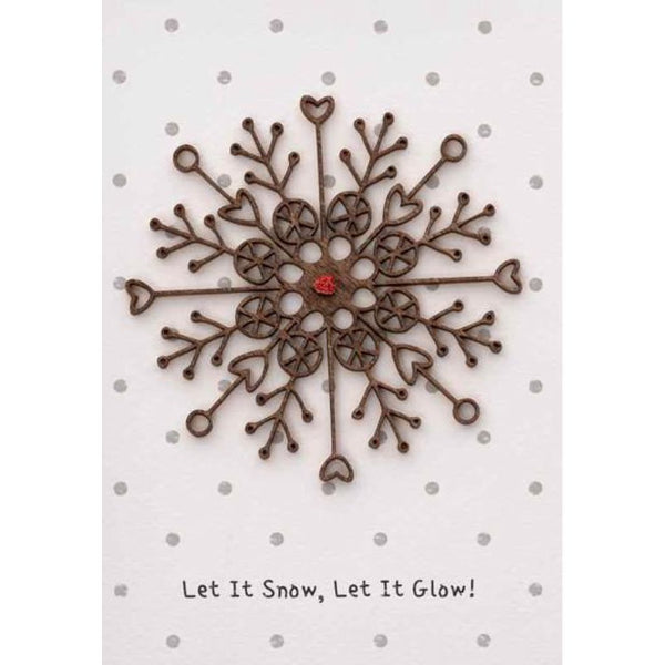 Ευχετηρια Καρτα Χριστουγεννων Ξύλινη "Let it Snow, Let it Glow"