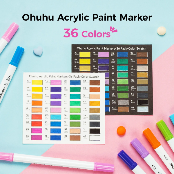 Μαρκαδόροι Ohuhu Cotton-core 36 Χρώματα Brush & Dot Tip