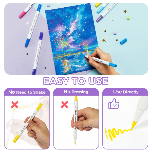 Μαρκαδόροι Ohuhu Cotton-core 36 Χρώματα Brush & Dot Tip