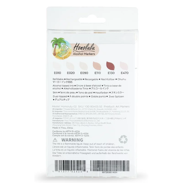 Μαρκαδόροι Ohuhu Honolulu 6 Χρώματα Skin Tones, Brush & Chisel