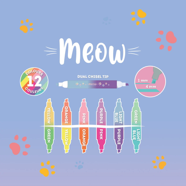 Σετ με 6 Highliter Legami με Διπλή Μύτη Meow Kitty Cat