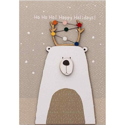 Ευχετηρια Καρτα Χριστουγεννων Ξύλινη "Ho Ho Ho! Happy Holidays!"