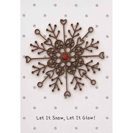 Ευχετηρια Καρτα Χριστουγεννων Ξύλινη "Let it Snow, Let it Glow"