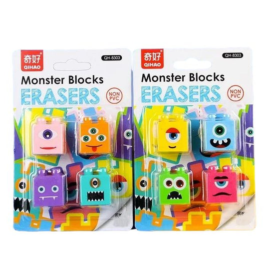 Σβήστρες Monster Blocks Erasers Σετ 4 Τεμαχίων