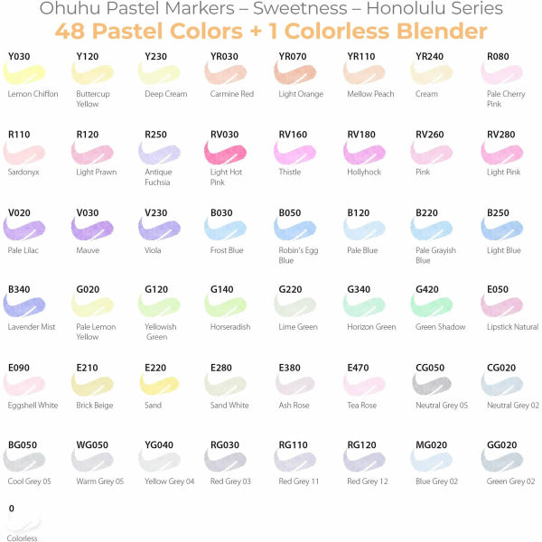 Μαρκαδόροι Ohuhu Honolulu Σετ 48 Χρώματα, Brush & Chisel Pastel Χρώματα
