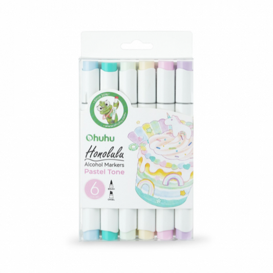 Μαρκαδόροι Ohuhu Honolulu Διπλής Μύτης Σετ 6 Pastel Χρώματα, Brush & Chisel