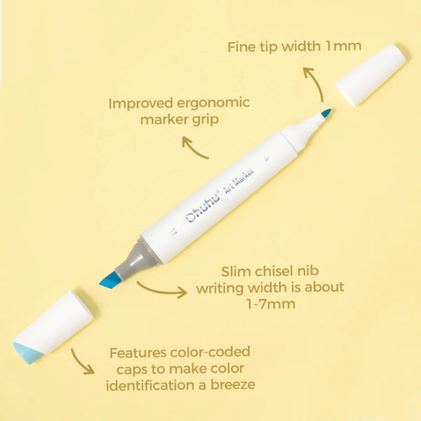 Μαρκαδόροι Ohuhu Kaala Διπλής Μύτης Σετ 60 Χρώματα, Fine & Chisel