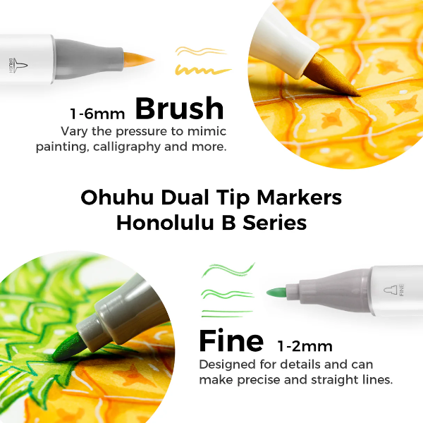 Μαρκαδόροι Ohuhu Honolulu B Σετ 48 Χρώματα, Brush & Fine