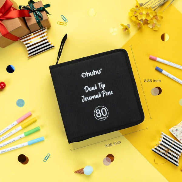 Μαρκαδόροι Ohuhu Waterbased σε κασετίνα 80 χρωμάτων Brush & Extra Fine