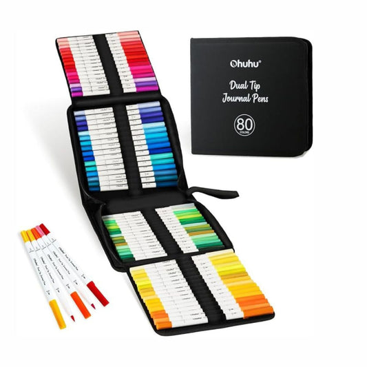 Μαρκαδόροι Ohuhu Waterbased σε κασετίνα 80 χρωμάτων Brush & Extra Fine